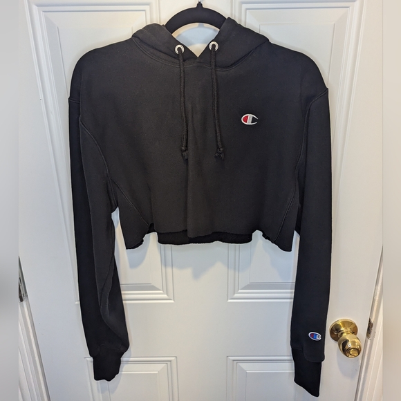 Black Champion Reverse Weave XS Cropped Sweater Hoodie - Picture 2 of 3